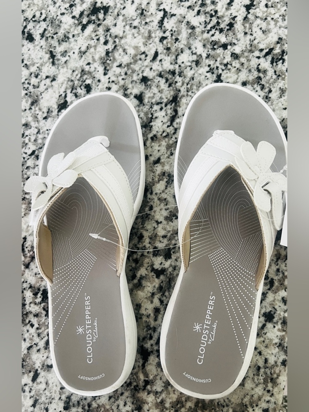 Clarks White Floral Strap Cloudsteppers Slide Sandals
